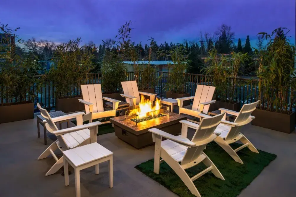 EVEN hotel eugene patio with fire pit.